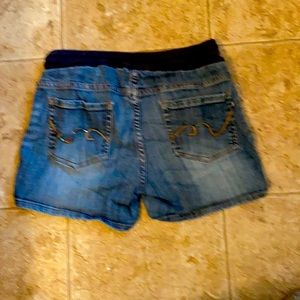 Maternity jean shorts with jeweled pockets